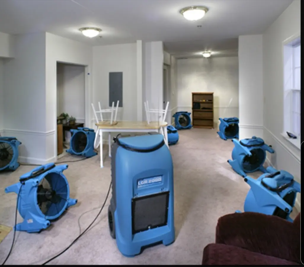 Air movers and dehumidifier setup for Water Extraction & Removal in Alma